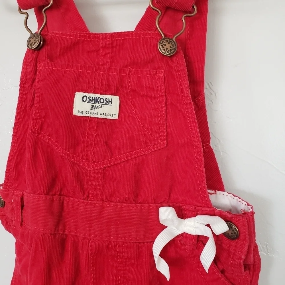 Oshkosh Baby Girl 18 Months Red Ribbed Corduroy Overalls White Bow